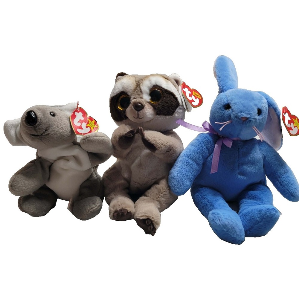 TY Beanie Babies Mel Koala Marsh Bunny Beanie Bellies Petey Racoon